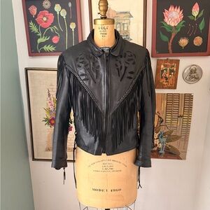 Black Leather Fringe Jacket